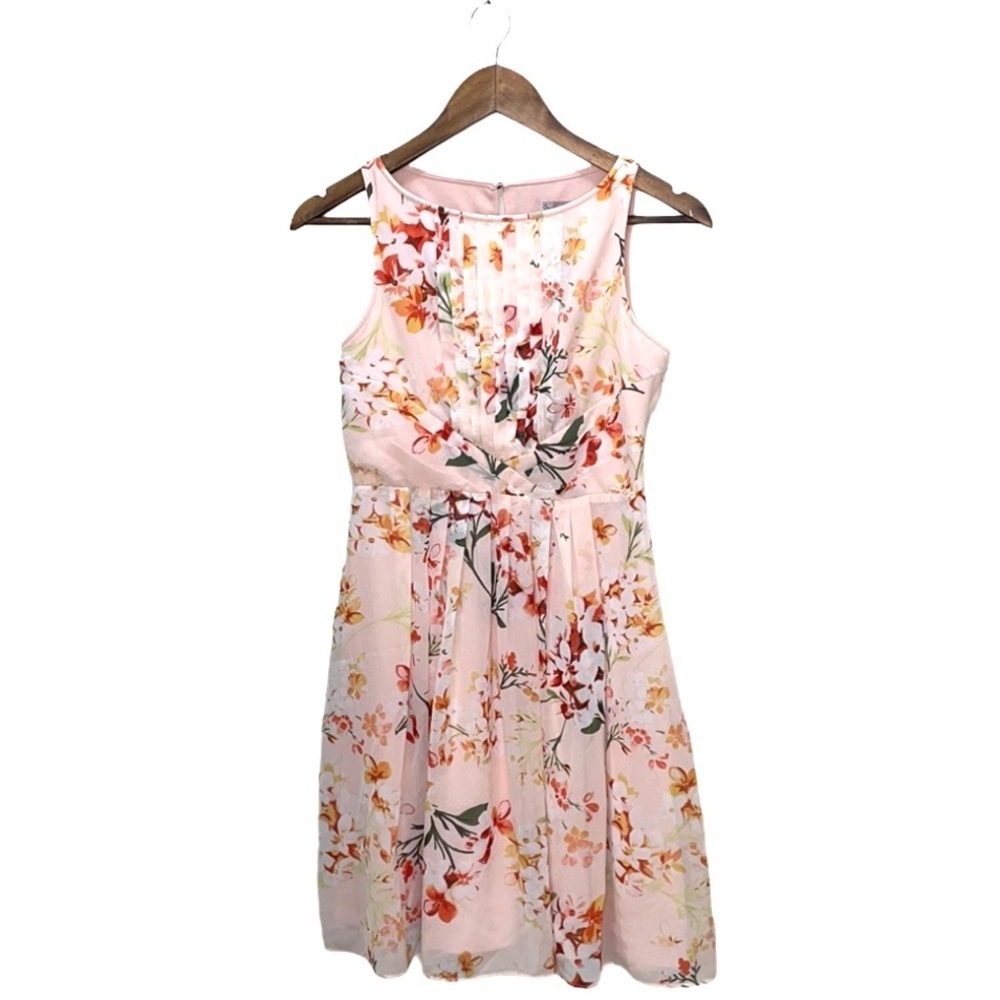 Dress Barn Peach Pink Floral Dress Summer Spring Fun Garden Party Girl Size 4